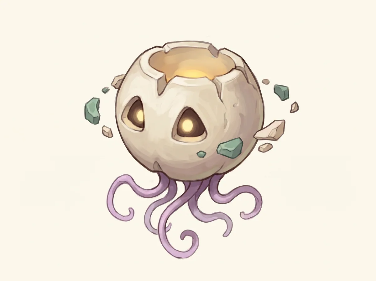 Creature concept art of a luminous Wisp drifting through a shadowed Oddlands habitat.